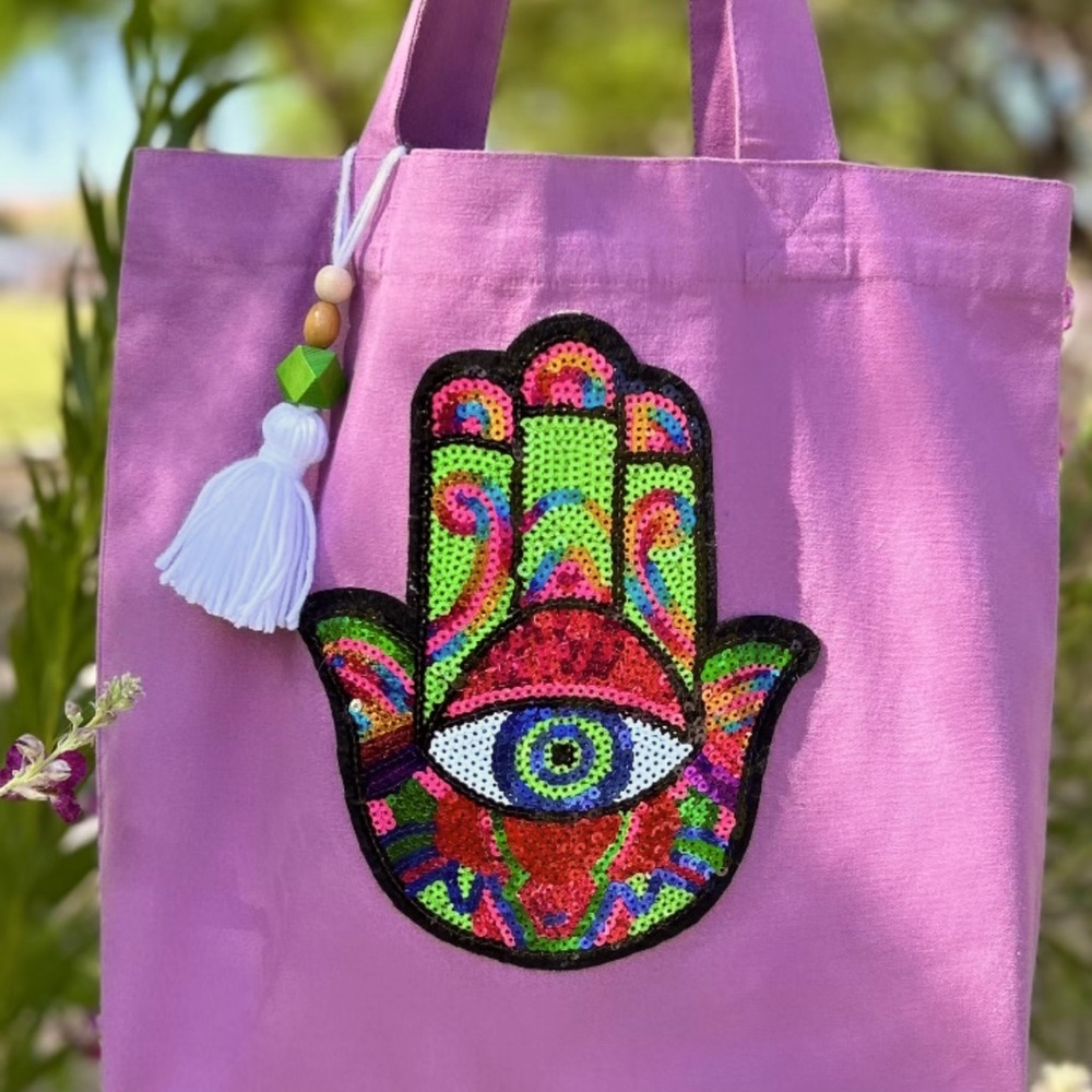 Tote bag with hamsa patch